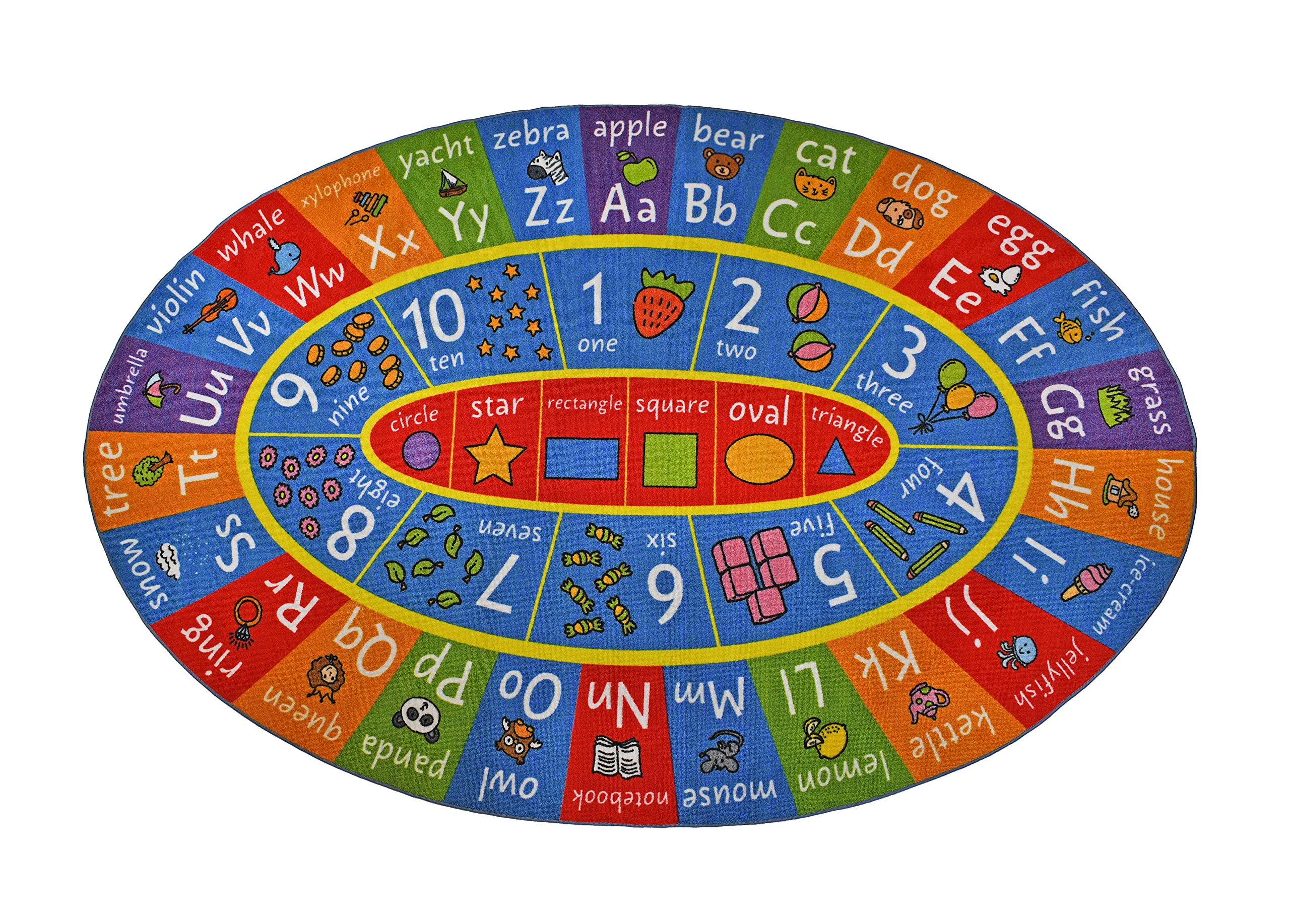 Kc Cubs Multi Color Letter Print Power-Loomed Abc Alphabet, Numbers And Shapes Educational Learning & Fun Game Play Area Non Sli